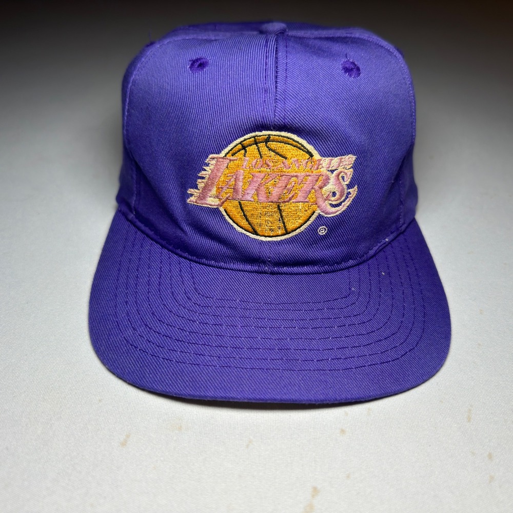 VTG 80s LA Lakers Snapback Hat Purple Motion Script Los Angeles NBA‎ Licensed